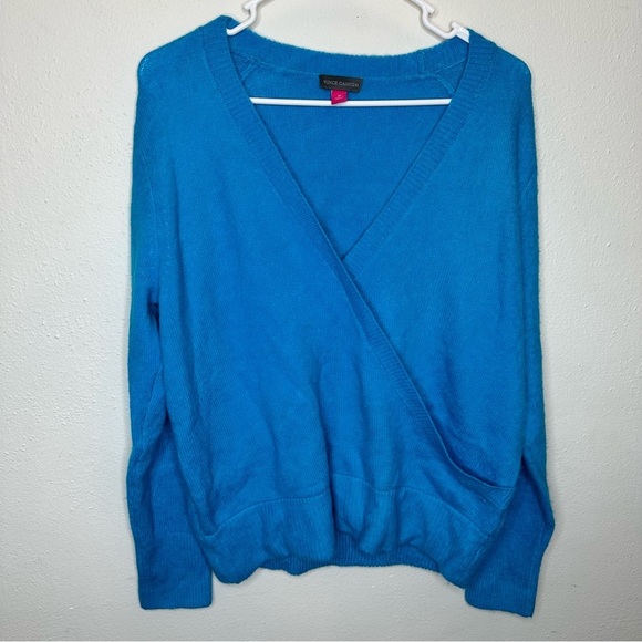NWT Vince Camuto Shockwave Blue Surplice Neck Wrap Sweater Size Medium - Picture 4 of 13